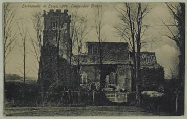 Postcard showing damage to Langenhoe church following the 1884 earthquake.