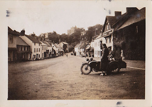 Pam's mother and aunt and unidentified woman at Dunster, Somerset. This view has changed very little in 80 years.