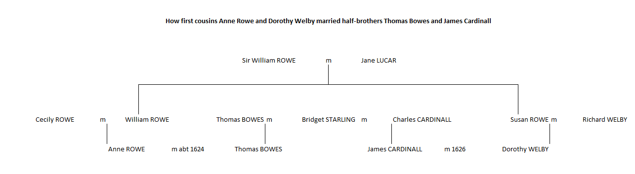 A family tree showing how the Rowe, Bowes and Cardinalls link up.