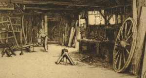 Detail from "Wheelwrights Shop" by Edward Millington Synge, 1913. © Trustees of the British Museum