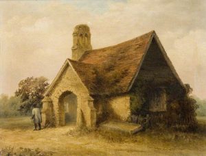 A painting of Frinton's old parish church. It is tiny.